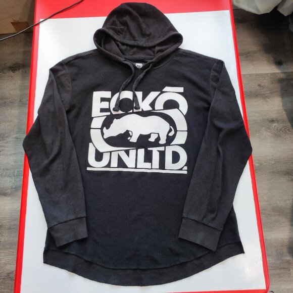 Ecko Unlimited knit hoodie black with white graphic design men's size L - Picture 1 of 10